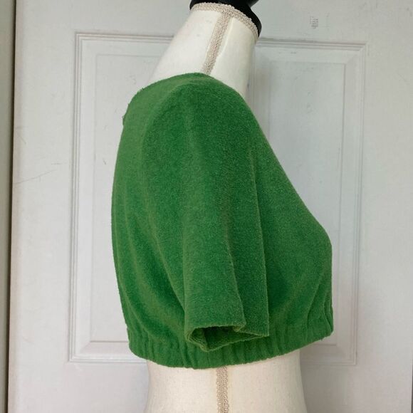 Dead stock 1970s Bright Green Cropped Terry Cloth Top - Picture 2 of 7